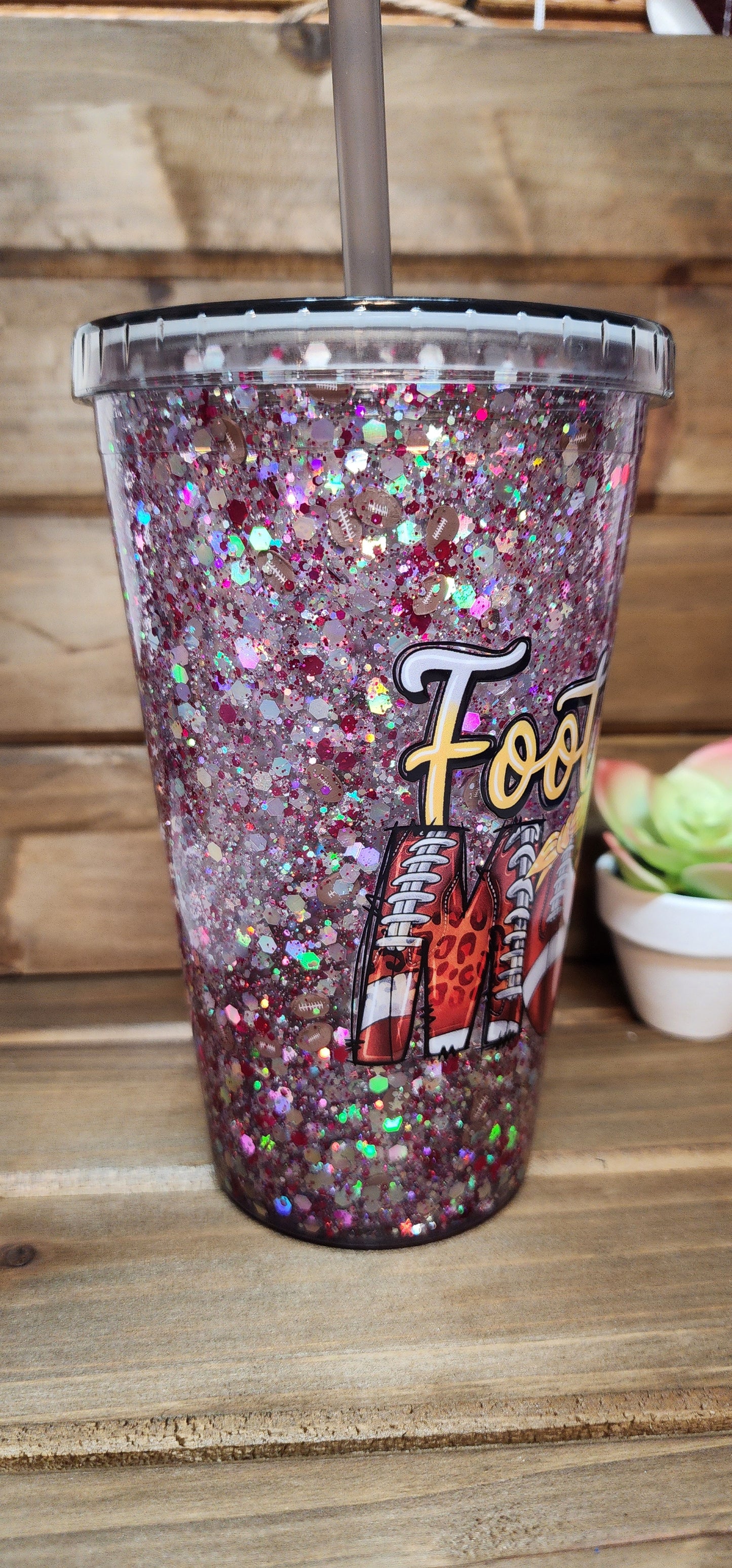 Football Mom Suspended Snow Globe 16oz Tumbler
