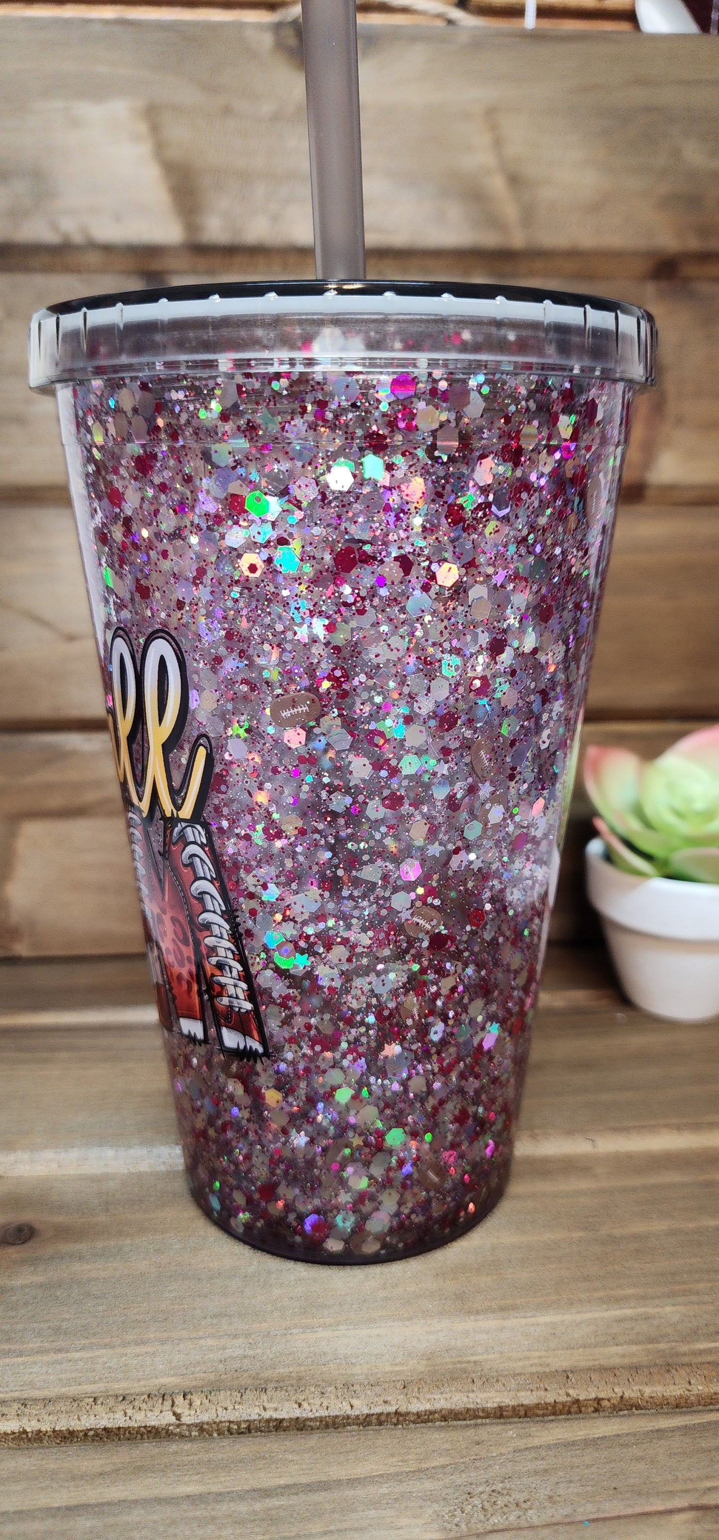 Football Mom Suspended Snow Globe 16oz Tumbler