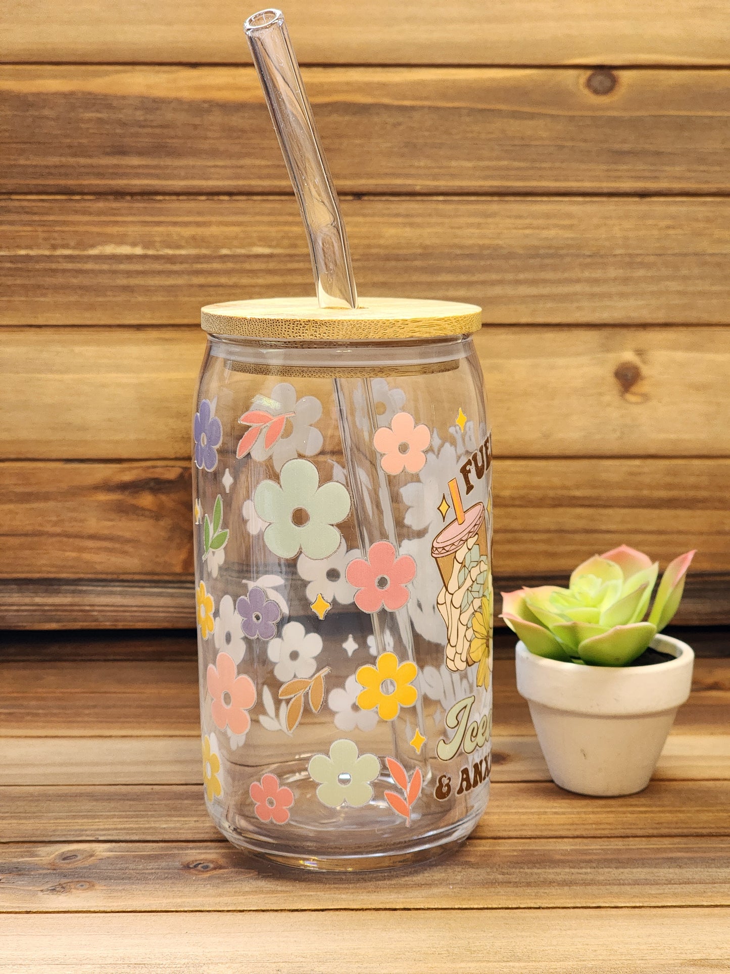 Fueled by Iced Coffee and Anxiety 16oz Glass Can Cup