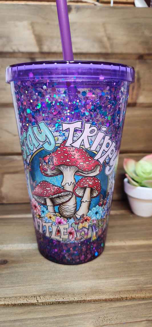 Stay Trippy Little Hippy Suspended Snow Globe 16oz Tumbler