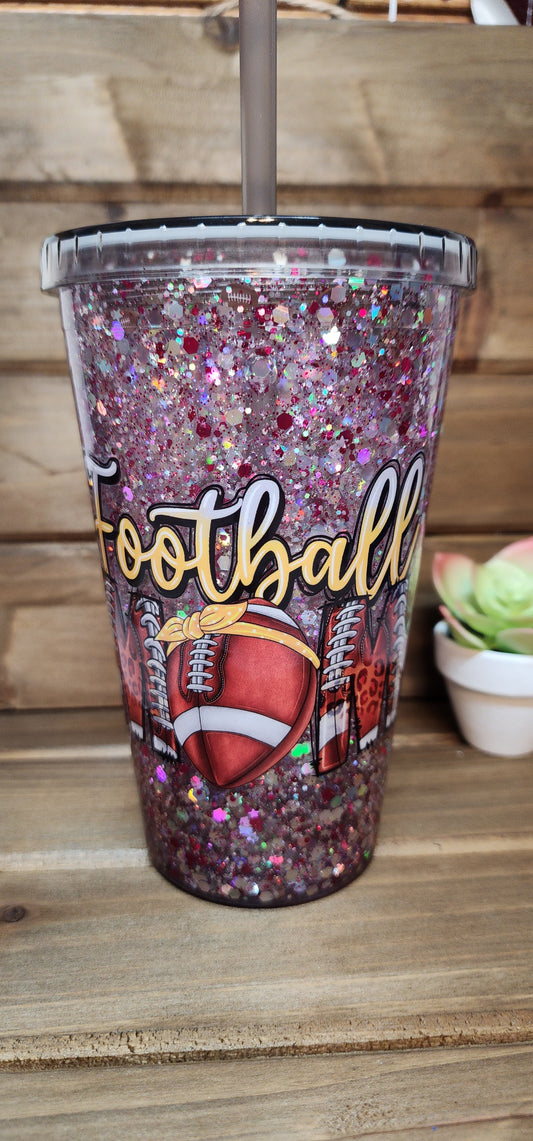 Football Mom Suspended Snow Globe 16oz Tumbler