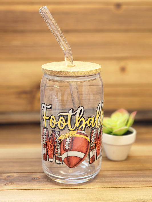 Football Mom 16oz Glass Can Cup