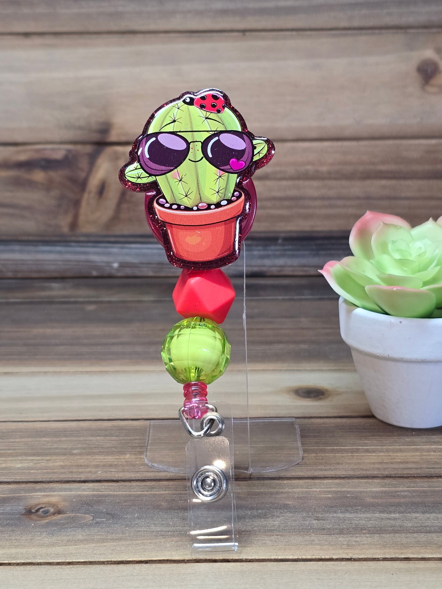 Cute Cactus Retractable Badge Reel