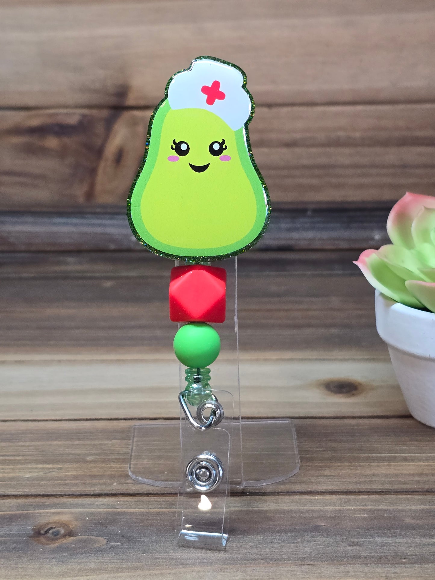 Cute Nurse Avocado Retractable Badge Reel