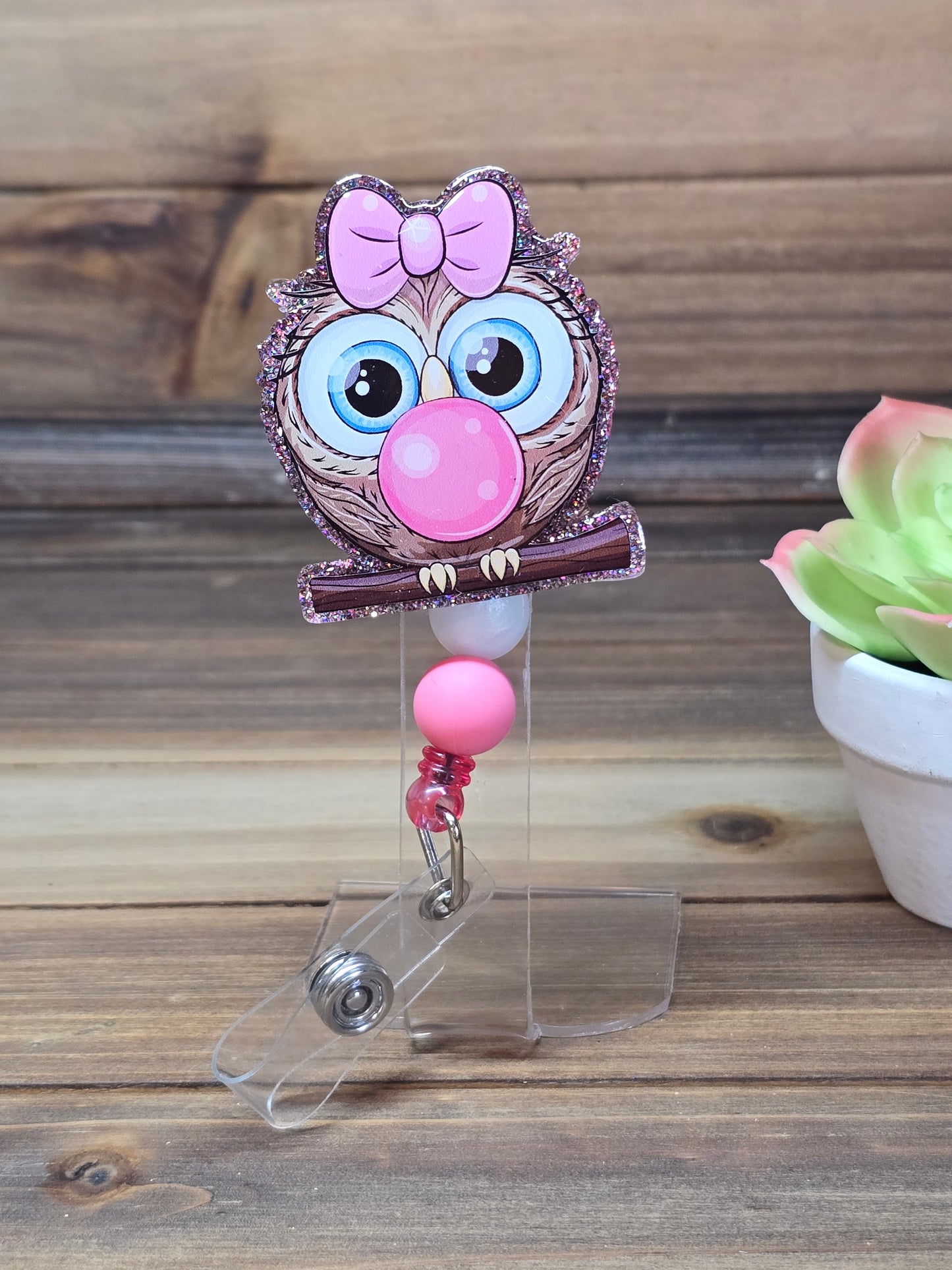 Bubble Gum Owl Retractable Badge Reel