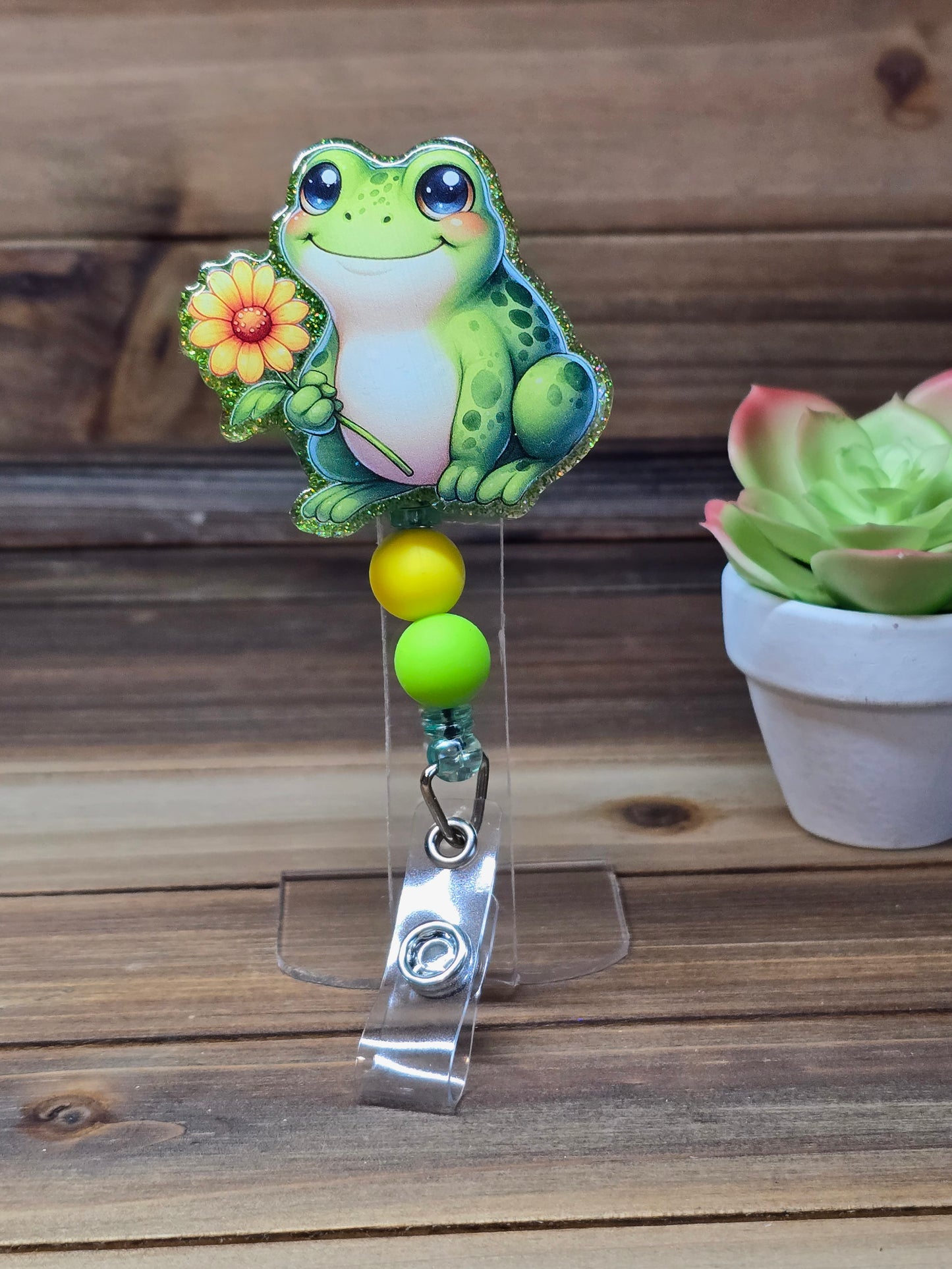 Frog with Sunflower Retractable Badge Reel -Multiple Options