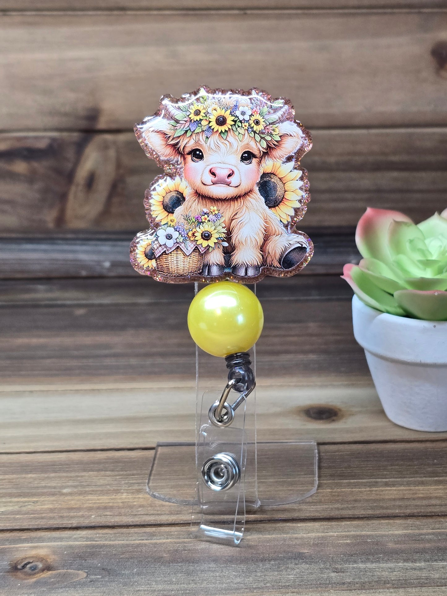 Cute Cow with Flowers Retractable Badge Reel