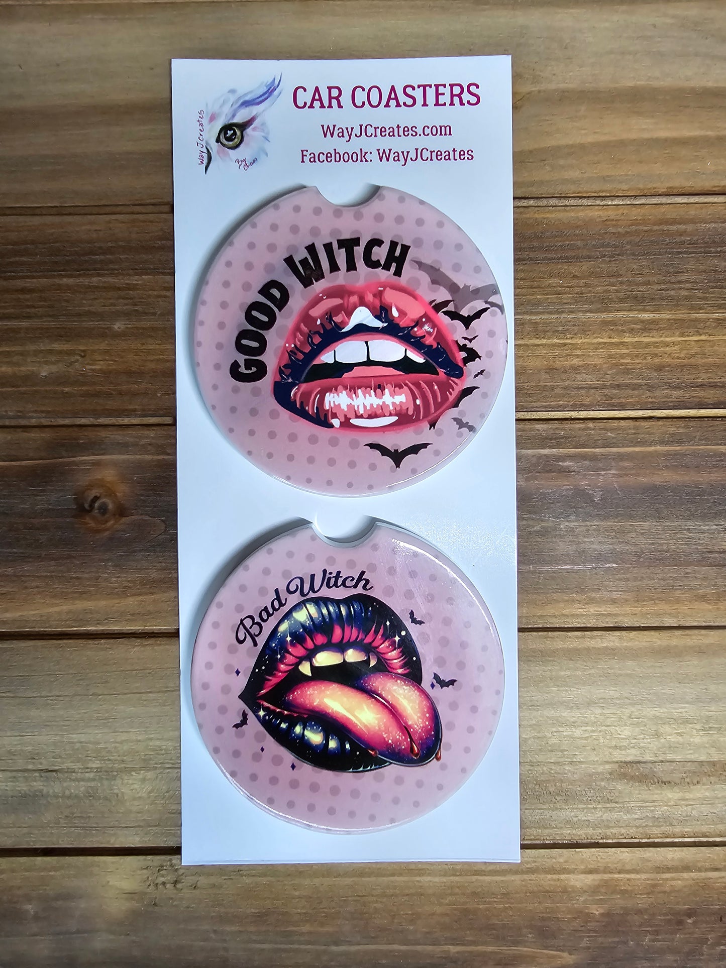 Good Witch/ Bad Witch Car Coaster Set