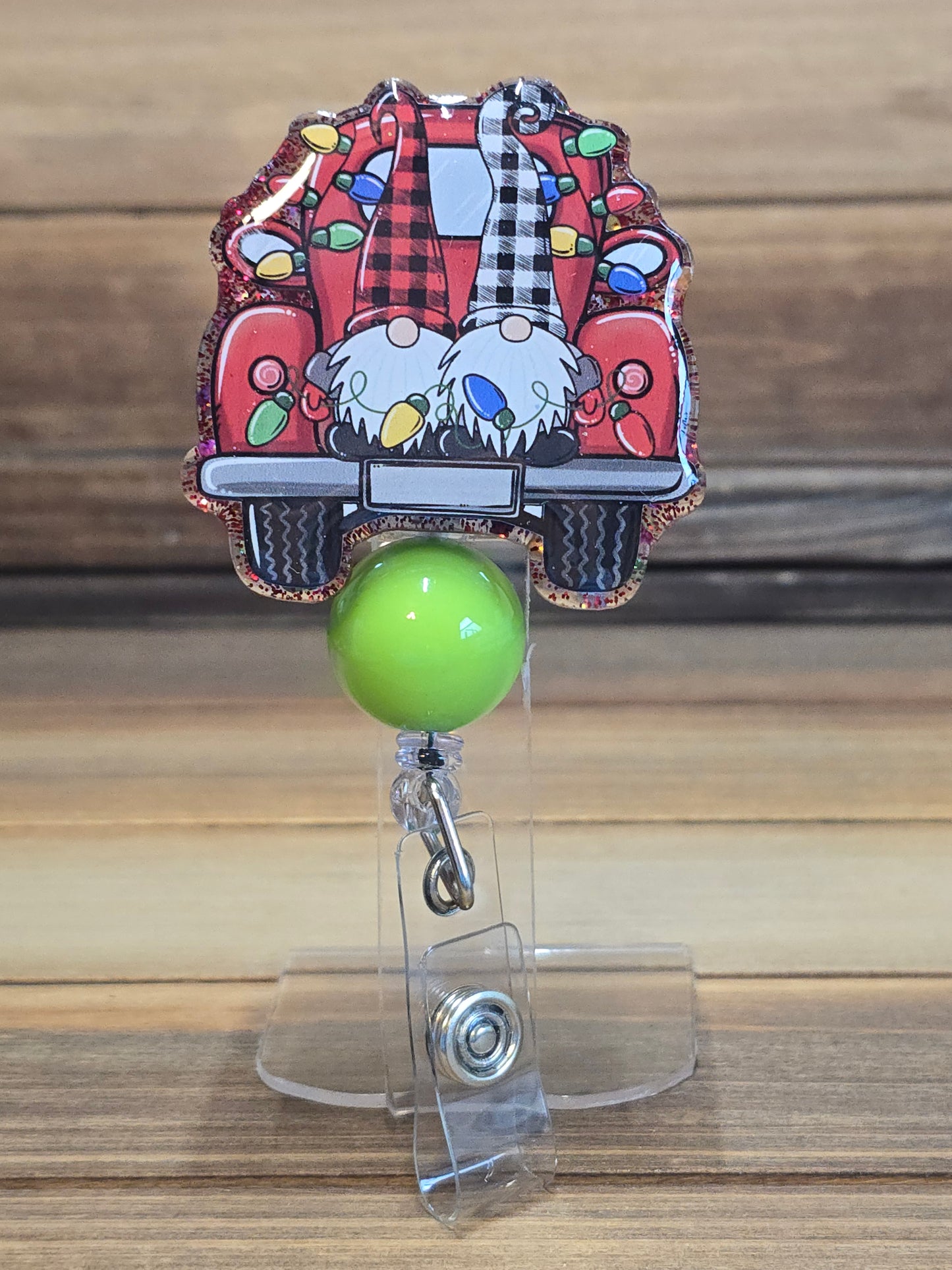 Gnomes Red Truck Badge Reel