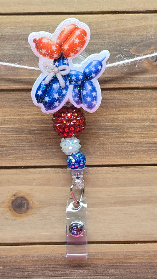 Fourth of July Balloon Dog Badge Reel