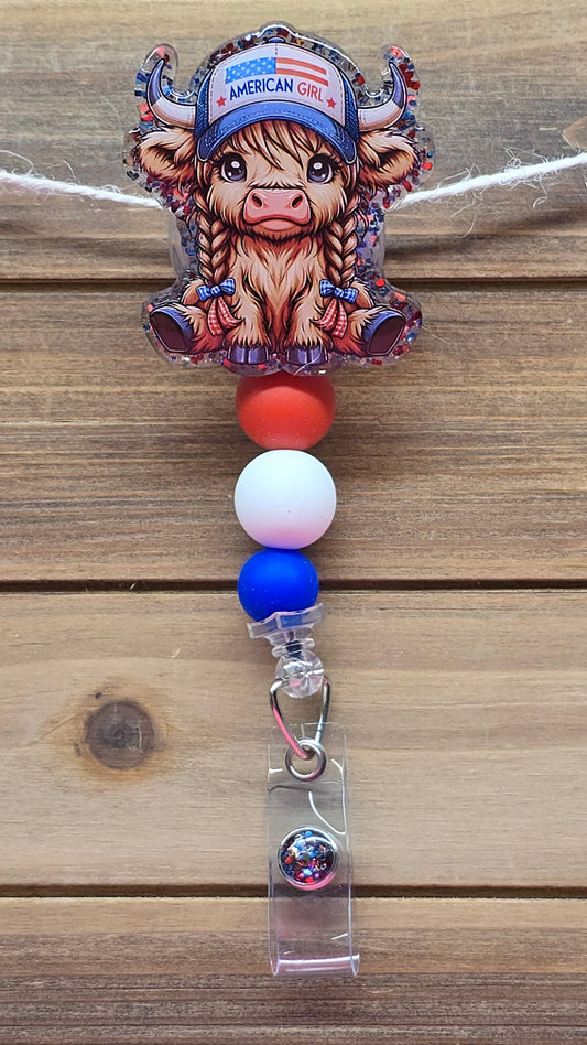 American Girl Cow Badge Reel
