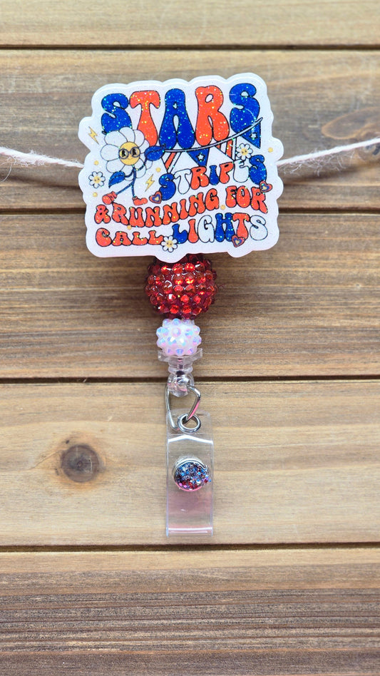 Stars Stripes and Call Lights Badge Reel